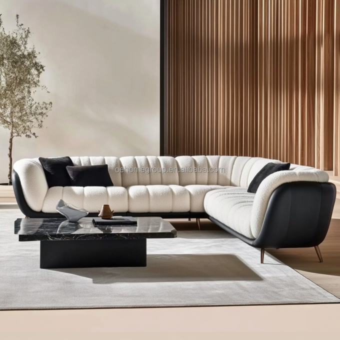 Nowoczesny zestaw sof 3-osobowych, miękka sofa do salonu, tkanina boucle, białe meble, materiał wypełniający PIANKA 4