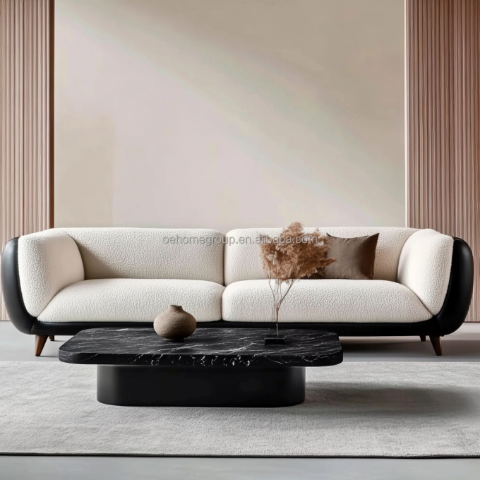 Nowoczesny zestaw sof 3-osobowych, miękka sofa do salonu, tkanina boucle, białe meble, materiał wypełniający PIANKA 5