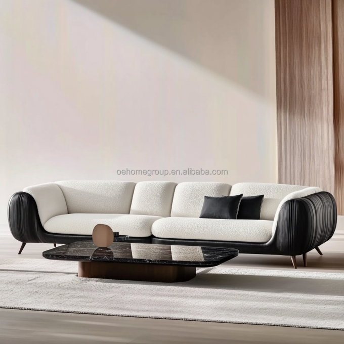 Nowoczesny zestaw sof 3-osobowych, miękka sofa do salonu, tkanina boucle, białe meble, materiał wypełniający PIANKA 6