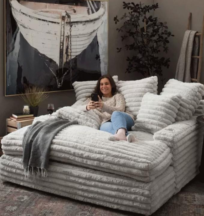 Nowoczesny zestaw wypoczynkowy z tkaniny sztruksowej, leżanka, sofa dwuosobowa, dostawa do drzwi, kino, funkcja spania, do współczesnego salonu 4