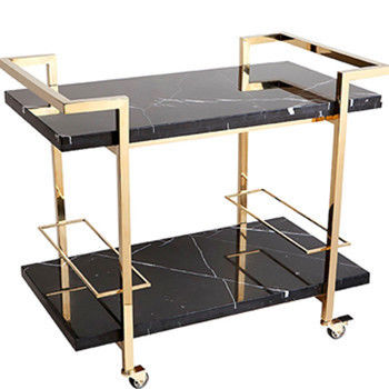 Marmurowy wózek na napoje Czarny wózek Rattan Bar Cart