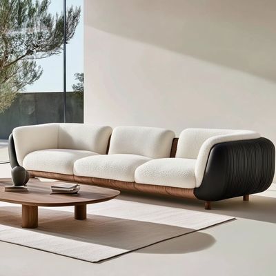 Nowoczesny zestaw sof 3-osobowych, miękka sofa do salonu, tkanina boucle, białe meble, materiał wypełniający PIANKA