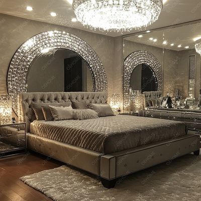 Dom meble zestaw regulowane srebrne ramy sypialnia lustrzane łóżko King Size Led meble lustro dla mieszkania sypialnia