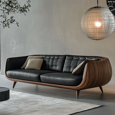 Elegantna drewniana kanapa sekcjonalna włoski projektant nowoczesny salon Willa z luksusową oryginalną skórą i mebliami